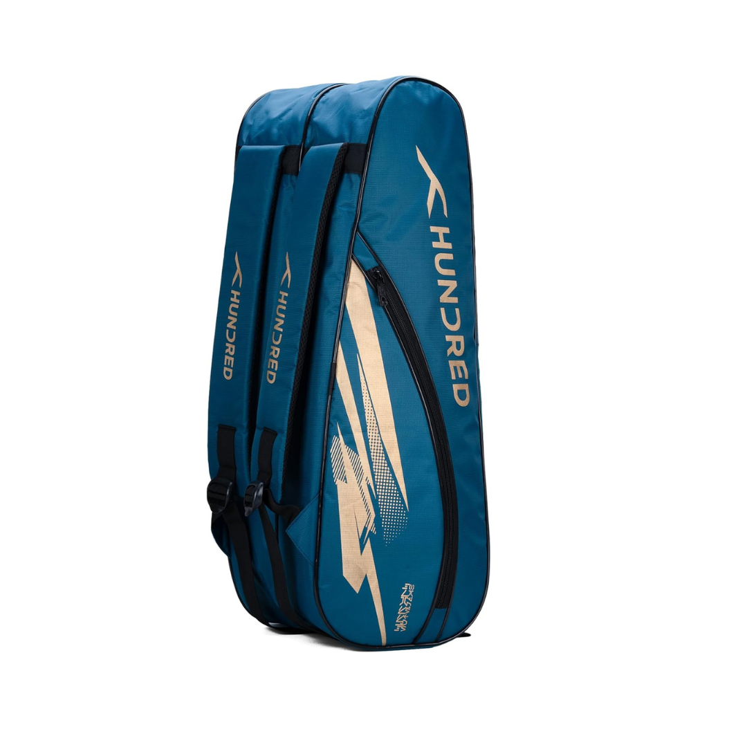 Hundred Cosmo gear Badminton Kit-bag (Black,Navy,Royal Blue,Red,Teal Green, Black/Royal Blue, Black/Red Size: Large) | Double Zipper | Bag with Front Zipper Pocket | Material: Polyester| Padded Back Straps | Easy-Carry Handle