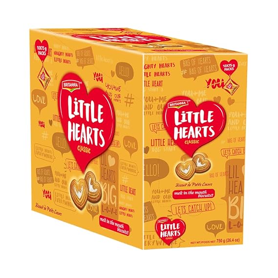 Britannia Little Hearts Biscuits 2.6oz (75g) - Soft and Delicious Biscuits - Kids Favorite Cookies (Pack of 1)
