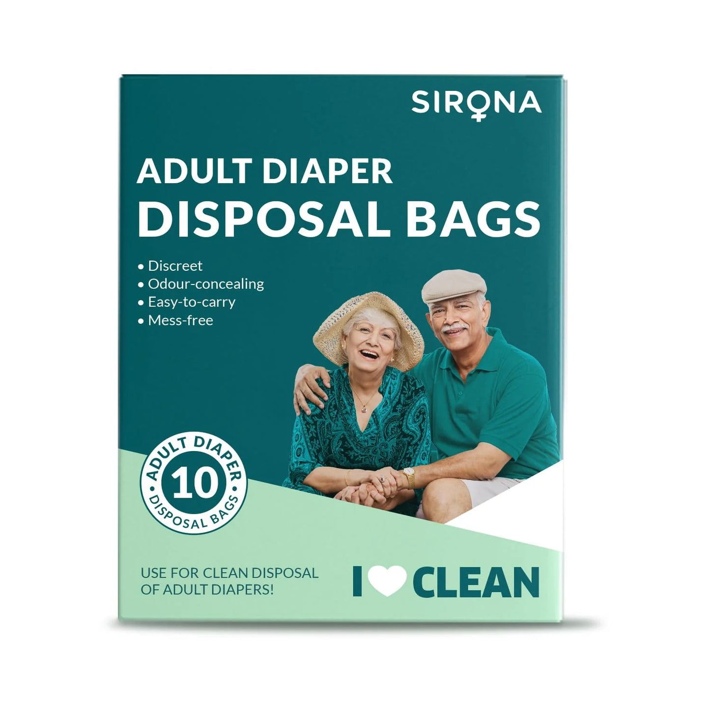 Sirona Disposable Bags for Adult Diapers | 10 Count | Leak-Proof, Odor-Locking & Oxo-Biodegradable Disposal Bags | Opaque Hygiene Bags for Adult & Baby Diapers, Sanitary Products & Pet Waste