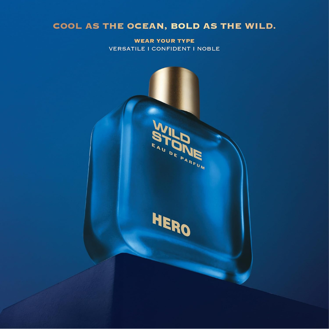 Wild Stone Hero EDP Perfume for Men, 3.38oz |Notes of Vetiver and Orange Blossom | Long lasting | Refreshing Fragrance | Active Lifestyle | Gift for Men