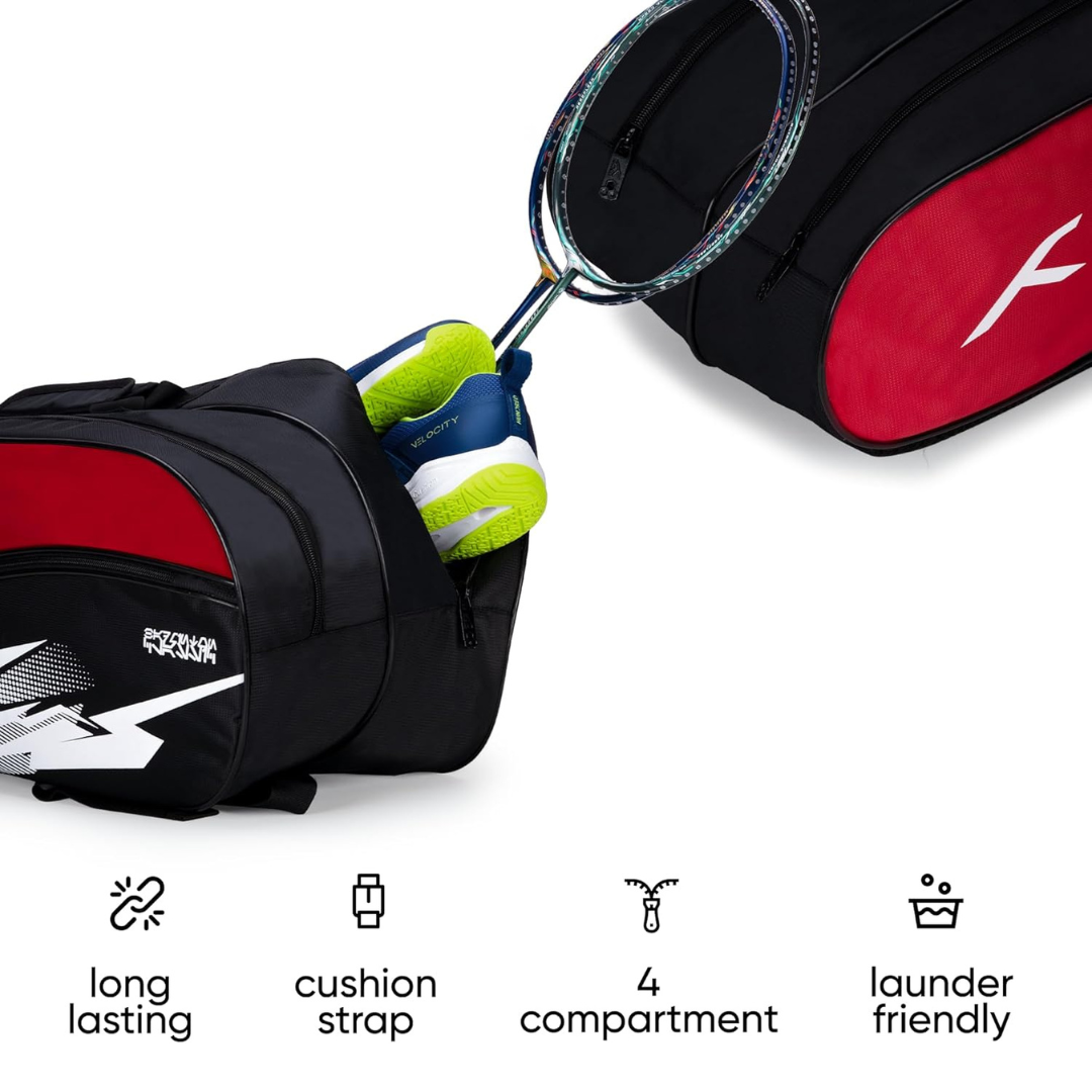 Hundred Cosmo gear Badminton Kit-bag (Black,Navy,Royal Blue,Red,Teal Green, Black/Royal Blue, Black/Red Size: Large) | Double Zipper | Bag with Front Zipper Pocket | Material: Polyester| Padded Back Straps | Easy-Carry Handle