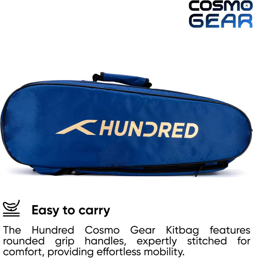 Hundred Cosmo gear Badminton Kit-bag (Black,Navy,Royal Blue,Red,Teal Green, Black/Royal Blue, Black/Red Size: Large) | Double Zipper | Bag with Front Zipper Pocket | Material: Polyester| Padded Back Straps | Easy-Carry Handle