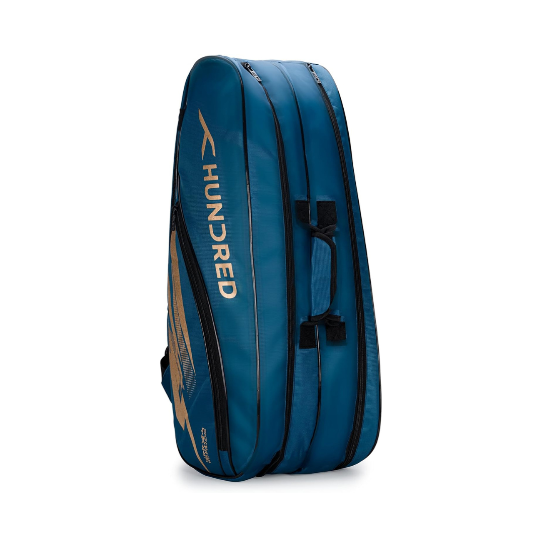 Hundred Cosmo gear Badminton Kit-bag (Black,Navy,Royal Blue,Red,Teal Green, Black/Royal Blue, Black/Red Size: Large) | Double Zipper | Bag with Front Zipper Pocket | Material: Polyester| Padded Back Straps | Easy-Carry Handle