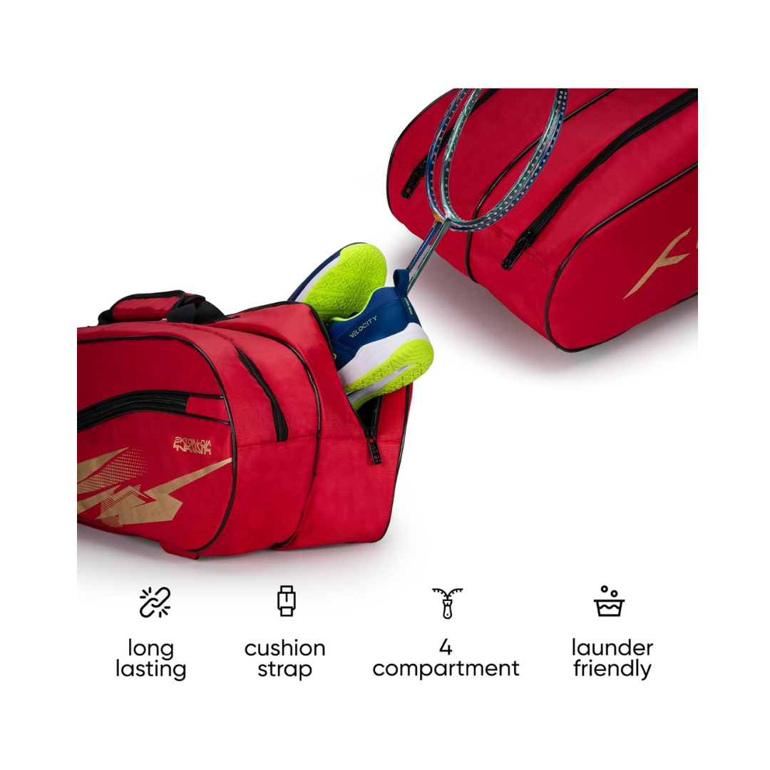 Hundred Cosmo gear Badminton Kit-bag (Black,Navy,Royal Blue,Red,Teal Green, Black/Royal Blue, Black/Red Size: Large) | Double Zipper | Bag with Front Zipper Pocket | Material: Polyester| Padded Back Straps | Easy-Carry Handle