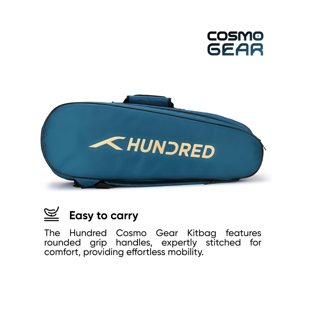 Hundred Cosmo gear Badminton Kit-bag (Black,Navy,Royal Blue,Red,Teal Green, Black/Royal Blue, Black/Red Size: Large) | Double Zipper | Bag with Front Zipper Pocket | Material: Polyester| Padded Back Straps | Easy-Carry Handle
