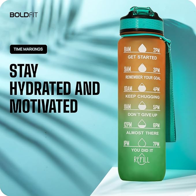 Boldfit Sipper Bottle for Adults - Water Bottle with Motivational Time Markers for Kids, School Boys, Girls, Sports Water Bottles for Gym with Measurement BPA Free Water Bottles