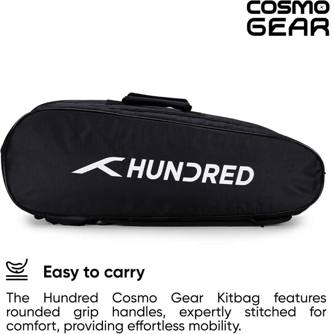 Hundred Cosmo gear Badminton Kit-bag (Black,Navy,Royal Blue,Red,Teal Green, Black/Royal Blue, Black/Red Size: Large) | Double Zipper | Bag with Front Zipper Pocket | Material: Polyester| Padded Back Straps | Easy-Carry Handle