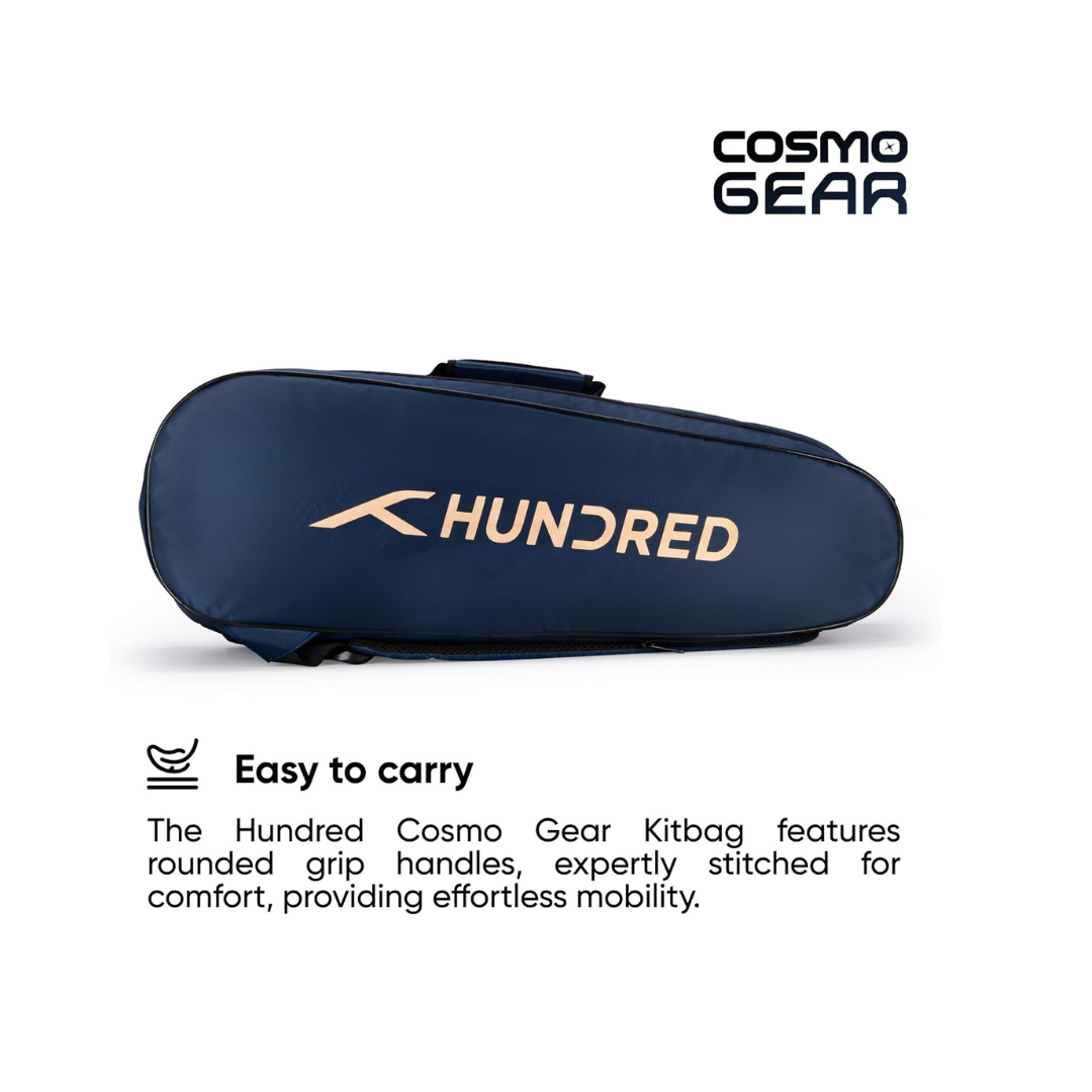 Hundred Cosmo gear Badminton Kit-bag (Black,Navy,Royal Blue,Red,Teal Green, Black/Royal Blue, Black/Red Size: Large) | Double Zipper | Bag with Front Zipper Pocket | Material: Polyester| Padded Back Straps | Easy-Carry Handle