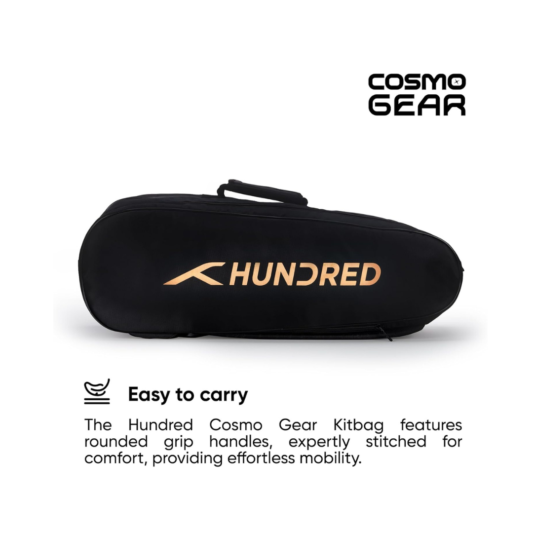 Hundred Cosmo gear Badminton Kit-bag (Black,Navy,Royal Blue,Red,Teal Green, Black/Royal Blue, Black/Red Size: Large) | Double Zipper | Bag with Front Zipper Pocket | Material: Polyester| Padded Back Straps | Easy-Carry Handle