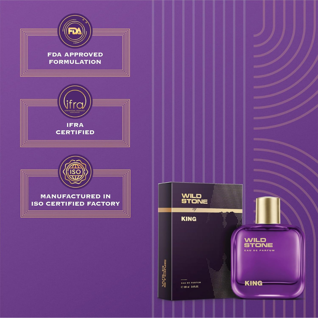 Wild Stone King Perfume for Men, 3.38oz, Notes of Grapefruit, Lemon, and Lavender | LongLasting Fragrance | Best Gift for Him | Perfume for Men | Active Lifestyle | Gift for Men
