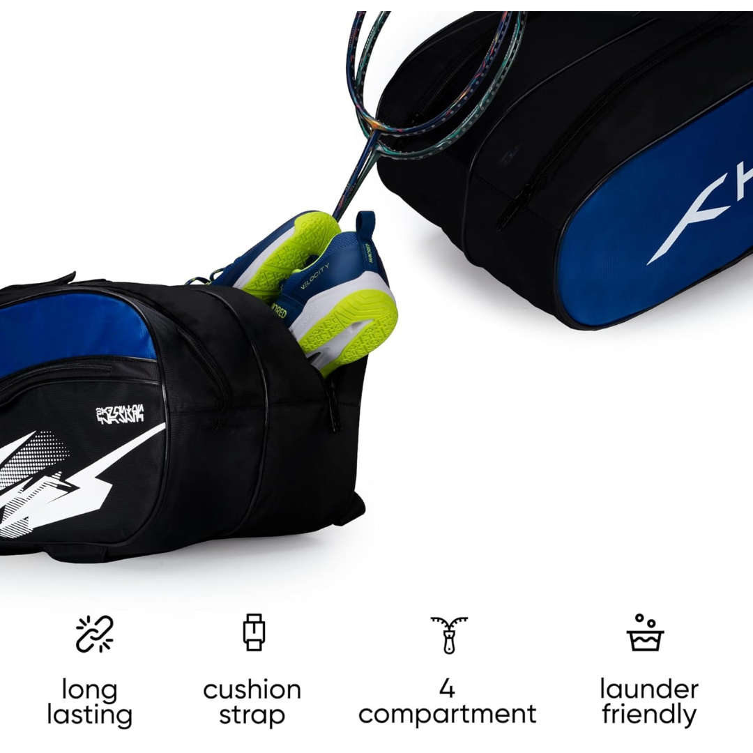 Hundred Cosmo gear Badminton Kit-bag (Black,Navy,Royal Blue,Red,Teal Green, Black/Royal Blue, Black/Red Size: Large) | Double Zipper | Bag with Front Zipper Pocket | Material: Polyester| Padded Back Straps | Easy-Carry Handle