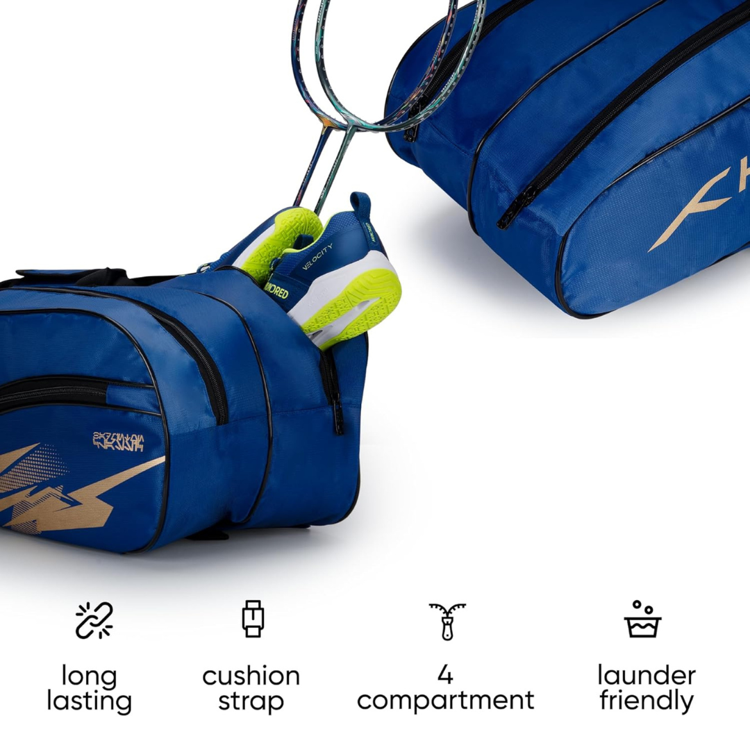 Hundred Cosmo gear Badminton Kit-bag (Black,Navy,Royal Blue,Red,Teal Green, Black/Royal Blue, Black/Red Size: Large) | Double Zipper | Bag with Front Zipper Pocket | Material: Polyester| Padded Back Straps | Easy-Carry Handle