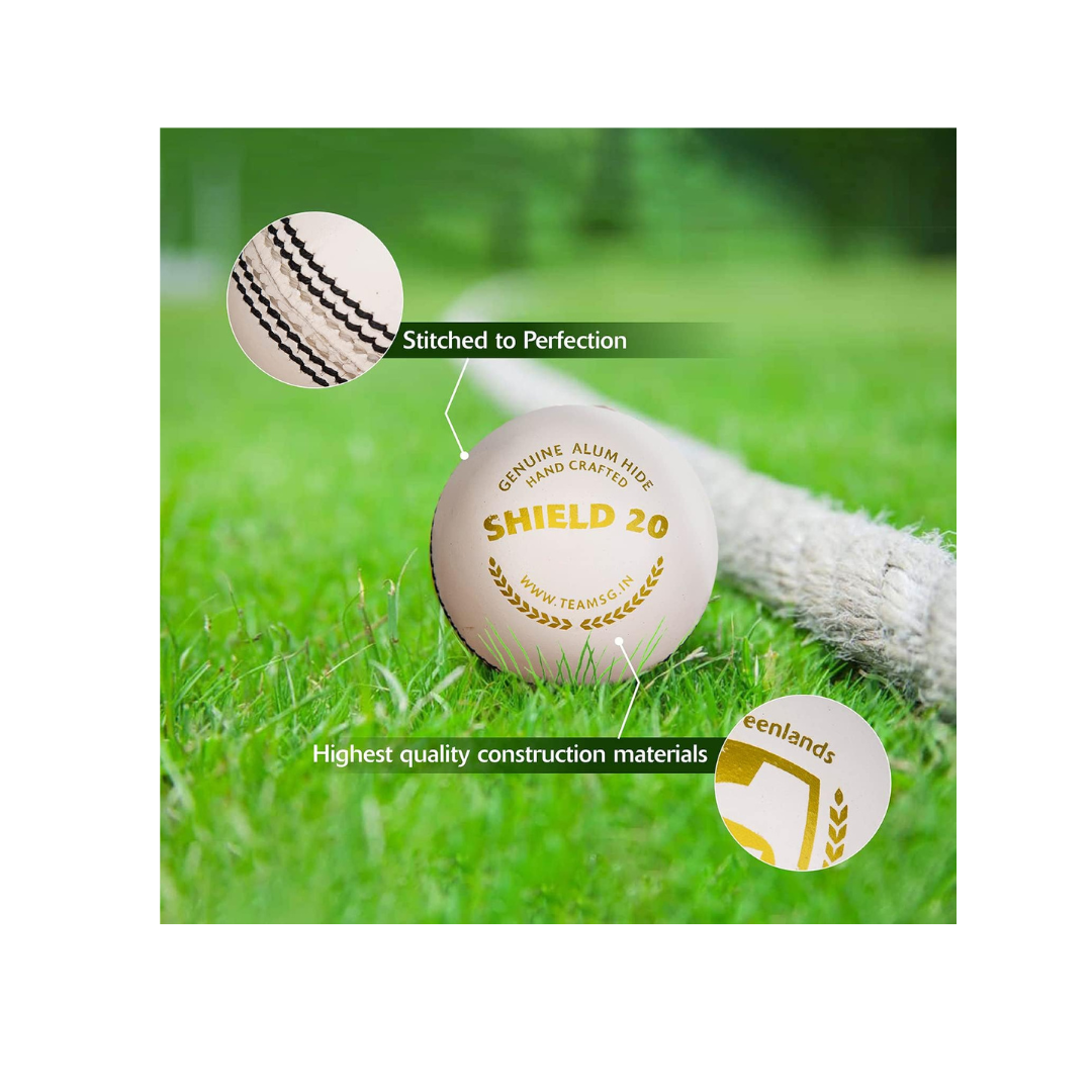SG Cricket Shield 20 Premium Leather Ball | White | Youth | Leather | Waterproof | Solid Grade 2 Core | Machine Stitched | Ideal for Club & School Matches | Pack of 1