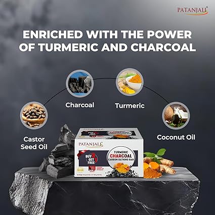 patanjali Turmeric Charcoal Bath Bar Soap 125g | Natural Body Cleansing Bar for Men & Women | Pack of 4