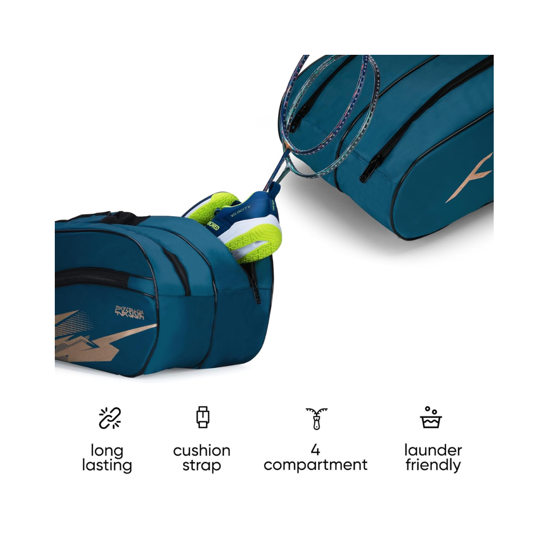 Hundred Cosmo gear Badminton Kit-bag (Black,Navy,Royal Blue,Red,Teal Green, Black/Royal Blue, Black/Red Size: Large) | Double Zipper | Bag with Front Zipper Pocket | Material: Polyester| Padded Back Straps | Easy-Carry Handle