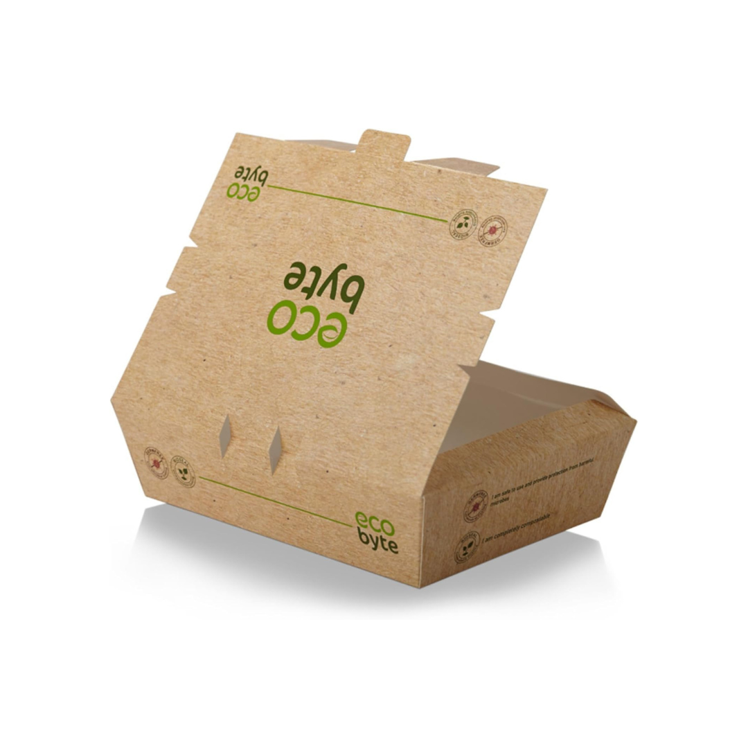 EcoByte ITC Clamshell Lunch Box, 37 oz , Pack of 25 | Kraft Containers for Serving Full Meals or Combos | Designed for Food Delivery and Meal Services