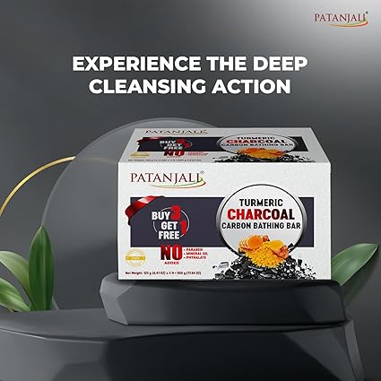 patanjali Turmeric Charcoal Bath Bar Soap 125g | Natural Body Cleansing Bar for Men & Women | Pack of 4