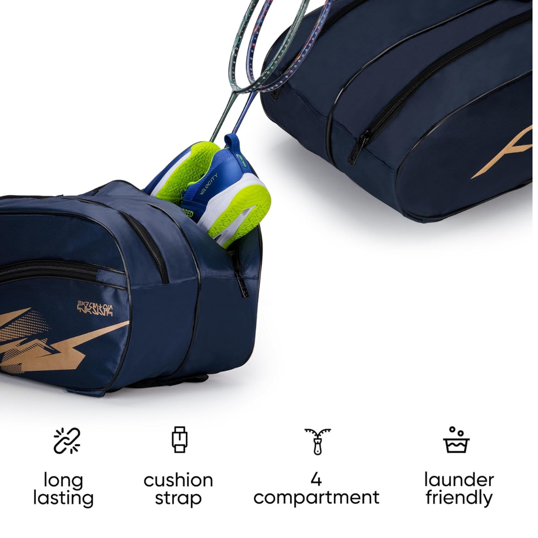 Hundred Cosmo gear Badminton Kit-bag (Black,Navy,Royal Blue,Red,Teal Green, Black/Royal Blue, Black/Red Size: Large) | Double Zipper | Bag with Front Zipper Pocket | Material: Polyester| Padded Back Straps | Easy-Carry Handle