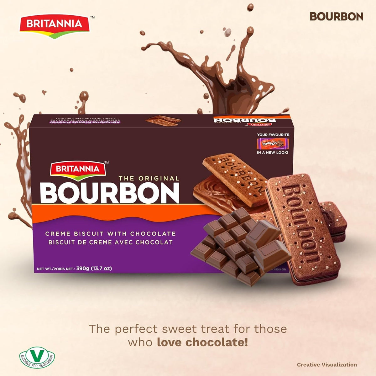 Britannia The Original Bourbon Chocolate Crème Biscuits, Classic Chocolate Sandwich Cookies, 390g (13.7 oz)
