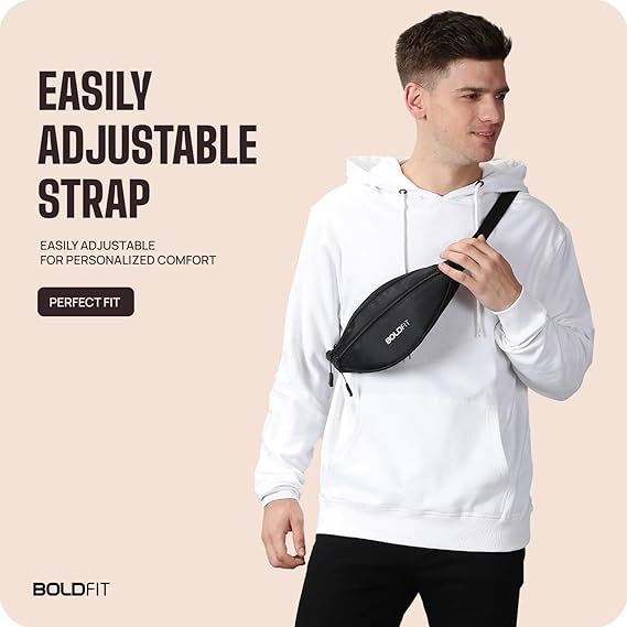 Boldfit Waist Bag for Men Travel Bag for Men Chest Bag for Men Travel Fanny Pack for Men Waist Bag for Women Side Bag for Men Travel Accessories/Pouch/Hand Purse. Mobile Bag/Money Bag - Black