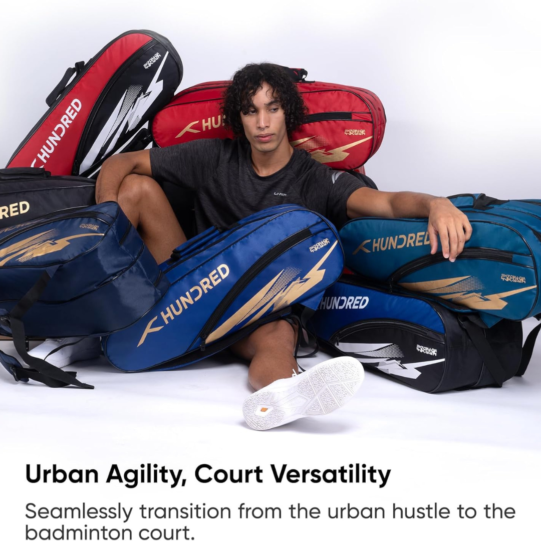 HUNDRED Cosmogear Badminton Kit-Bag (Teal Blue/Black ,Dark Grey/Black Large) | Unisex | Material: Polyester | Double Zipper Bag with Front Zipper Pocket