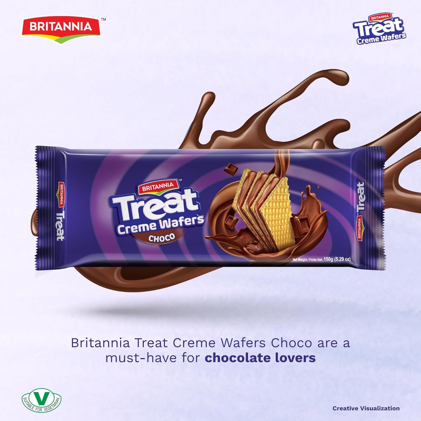 Britannia Treat Wafer Chocolate Flavor Crispy Layered Wafers with Rich Chocolate Cream Filling Indulgent Sweet Snack, Dessert- 150g (5.29 oz)