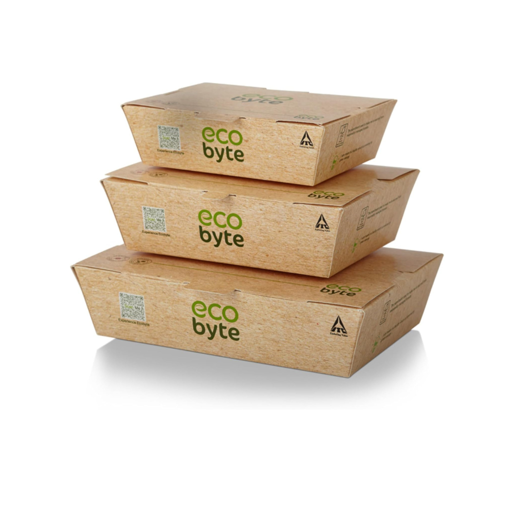 EcoByte ITC Clamshell Lunch Box, 37 oz , Pack of 25 | Kraft Containers for Serving Full Meals or Combos | Designed for Food Delivery and Meal Services