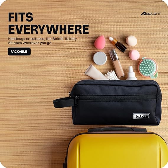 Boldfit Toiletry Bag for Men Toiletry Bag for Women Makeup Pouch, Travel Essentials Travel Organizer Makeup Bag Travel Pouch for Men for Travel Accessories Travel Kit for Toiletries, Wash Bag - Black,
