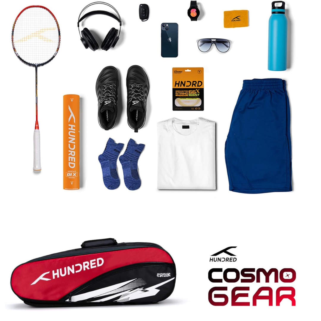 Hundred Cosmo gear Badminton Kit-bag (Black,Navy,Royal Blue,Red,Teal Green, Black/Royal Blue, Black/Red Size: Large) | Double Zipper | Bag with Front Zipper Pocket | Material: Polyester| Padded Back Straps | Easy-Carry Handle