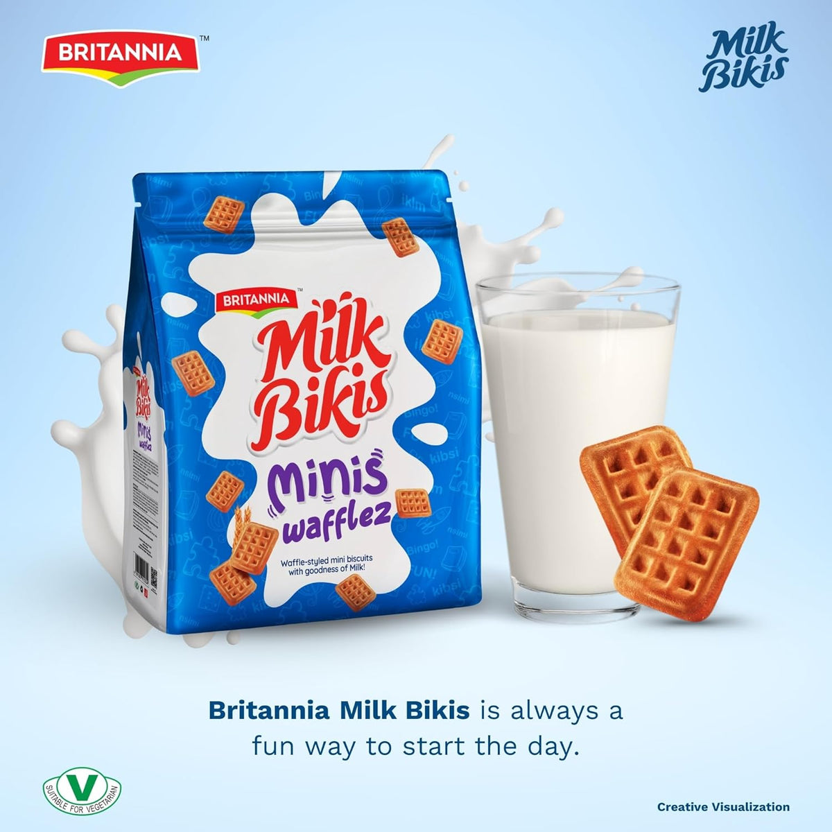 Britannia Milk Bikis Minis Wafflez Biscuits – Waffle-Style Mini Milk Cookies, Crunchy & Light Sweet Snack for Kids & Adults- 200g (7.05 oz)