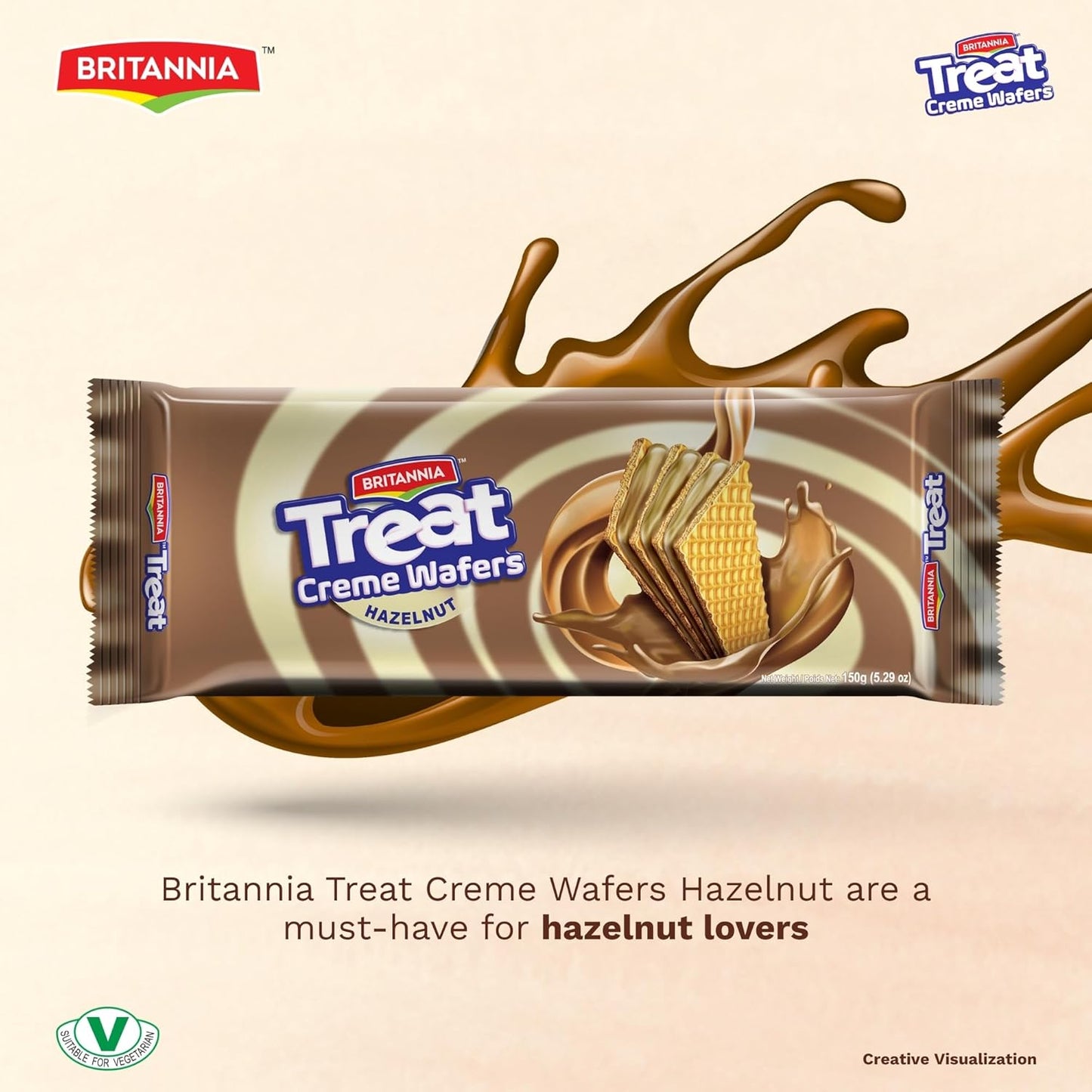 Britannia Treat Wafer Chocolate Flavor Crispy Layered Wafers with Rich Chocolate Cream Filling Indulgent Sweet Snack, Dessert- 150g (5.29 oz)