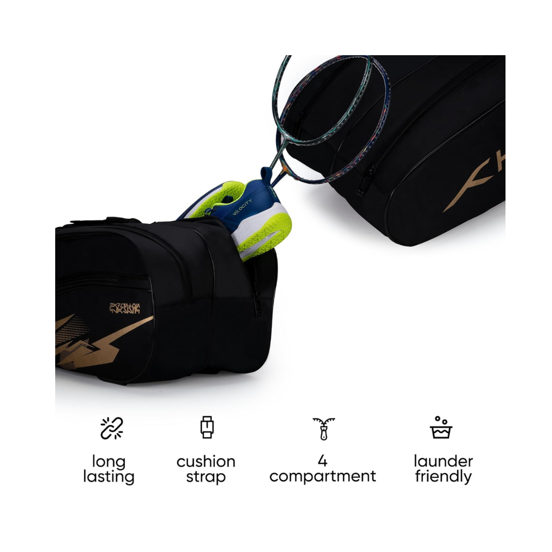 Hundred Cosmo gear Badminton Kit-bag (Black,Navy,Royal Blue,Red,Teal Green, Black/Royal Blue, Black/Red Size: Large) | Double Zipper | Bag with Front Zipper Pocket | Material: Polyester| Padded Back Straps | Easy-Carry Handle