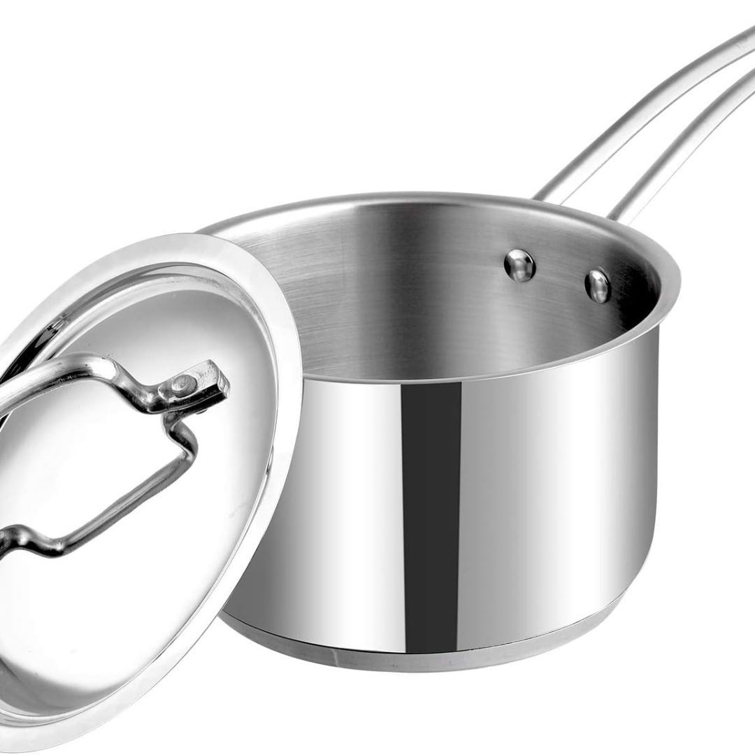 Vinod Classique Deluxe Stainless Steel Cookware Combo Set of 2 Pcs | Saucepan 71 oz |6 inches| Frypan 7.8 inches | Extra Deep, Riveted Handles | Induction Base | 2 Year Warranty