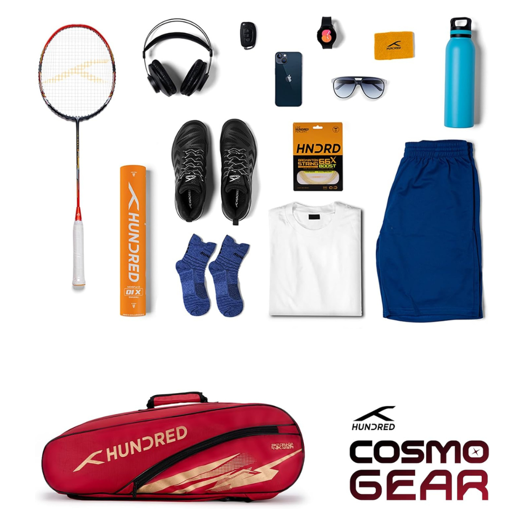 Hundred Cosmo gear Badminton Kit-bag (Black,Navy,Royal Blue,Red,Teal Green, Black/Royal Blue, Black/Red Size: Large) | Double Zipper | Bag with Front Zipper Pocket | Material: Polyester| Padded Back Straps | Easy-Carry Handle