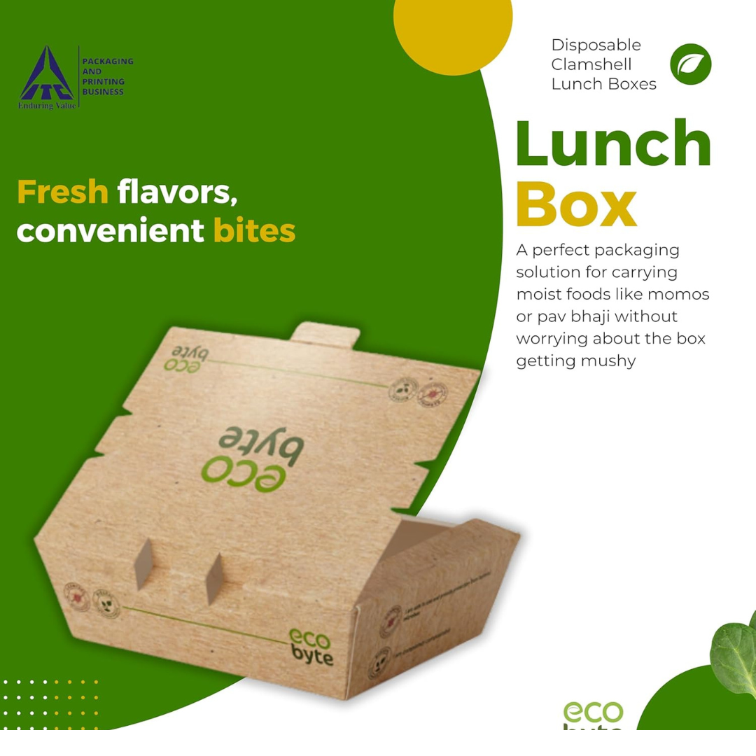 EcoByte ITC Clamshell Lunch Box, 37 oz , Pack of 25 | Kraft Containers for Serving Full Meals or Combos | Designed for Food Delivery and Meal Services