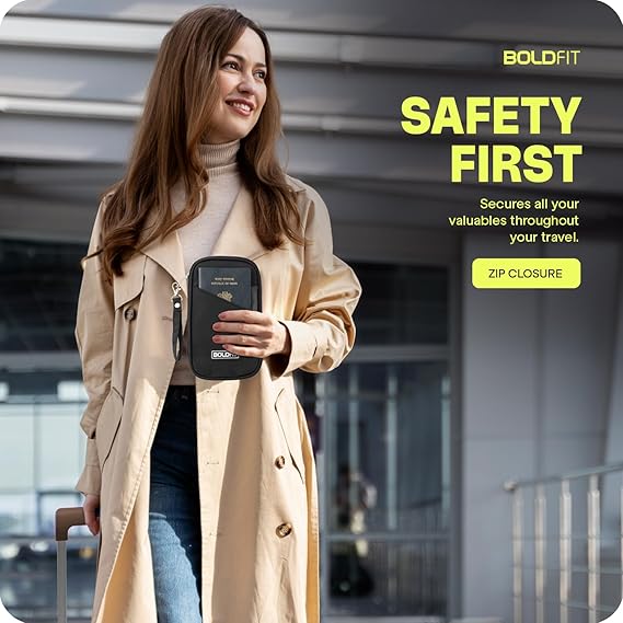 Boldfit Unisex-Adults Passport Cover - Black Faux Leather RFID Protected - Compact Envelope Style with 3 Pockets & 4 Sections - Ideal for Men & Women Travelers