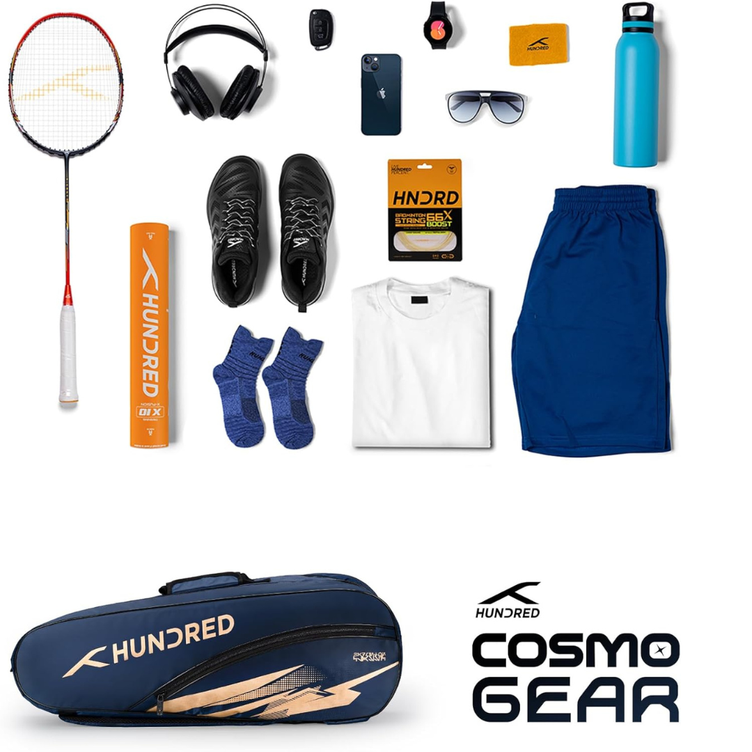 Hundred Cosmo gear Badminton Kit-bag (Black,Navy,Royal Blue,Red,Teal Green, Black/Royal Blue, Black/Red Size: Large) | Double Zipper | Bag with Front Zipper Pocket | Material: Polyester| Padded Back Straps | Easy-Carry Handle