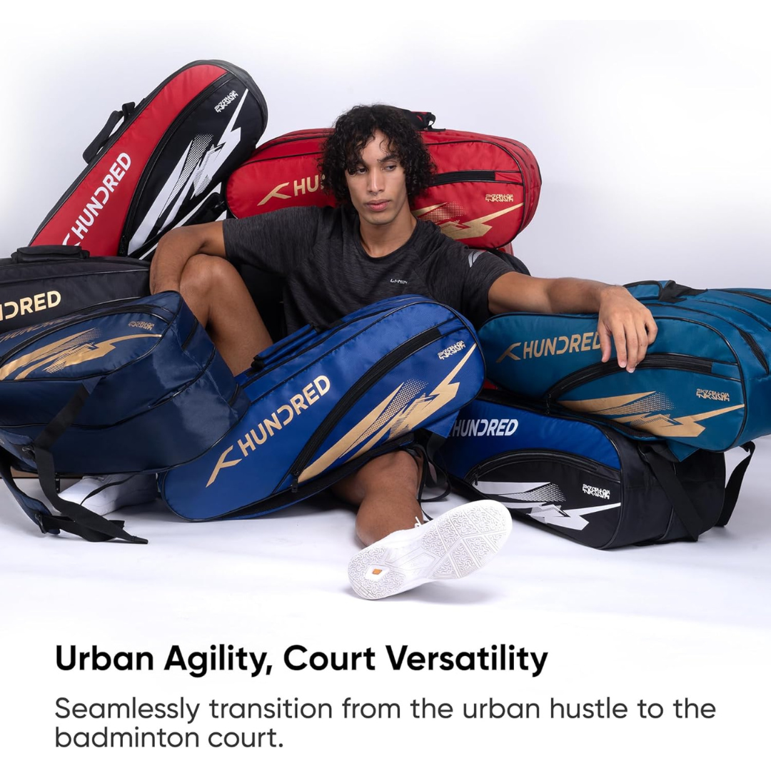 HUNDRED Cosmogear Badminton Kit-Bag (Teal Blue/Black ,Dark Grey/Black Large) | Unisex | Material: Polyester | Double Zipper Bag with Front Zipper Pocket