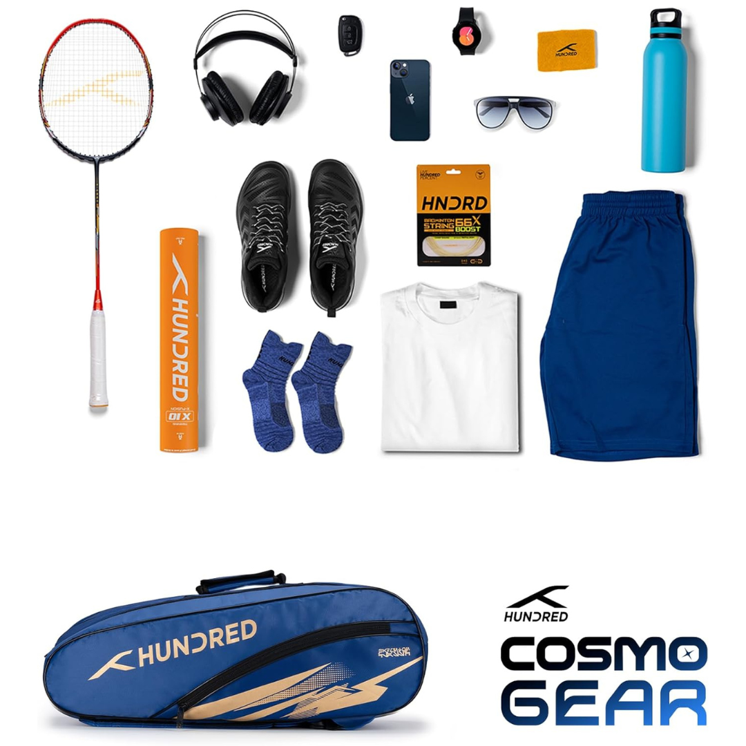 Hundred Cosmo gear Badminton Kit-bag (Black,Navy,Royal Blue,Red,Teal Green, Black/Royal Blue, Black/Red Size: Large) | Double Zipper | Bag with Front Zipper Pocket | Material: Polyester| Padded Back Straps | Easy-Carry Handle