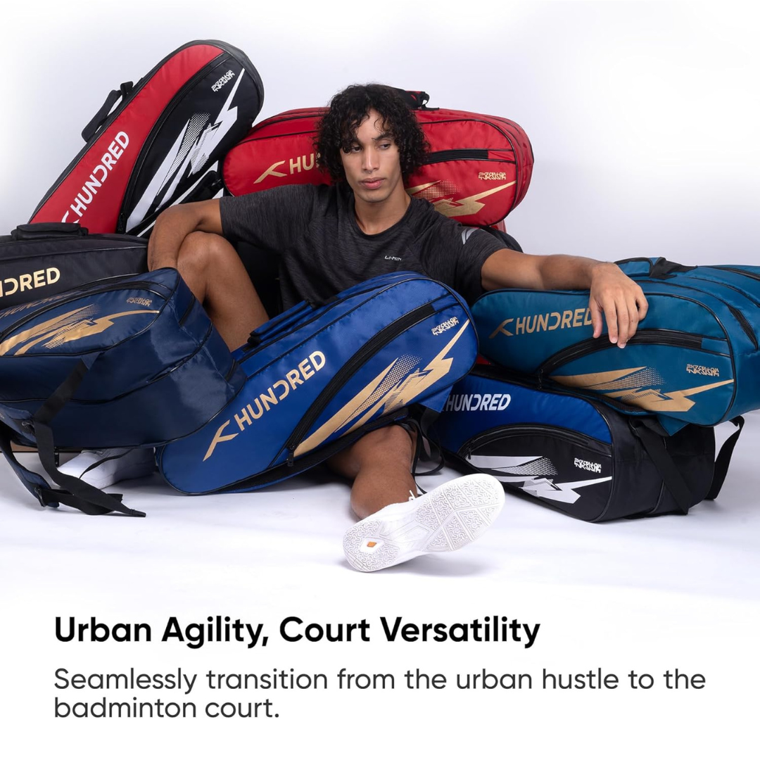 Hundred Cosmo gear Badminton Kit-bag (Black,Navy,Royal Blue,Red,Teal Green, Black/Royal Blue, Black/Red Size: Large) | Double Zipper | Bag with Front Zipper Pocket | Material: Polyester| Padded Back Straps | Easy-Carry Handle