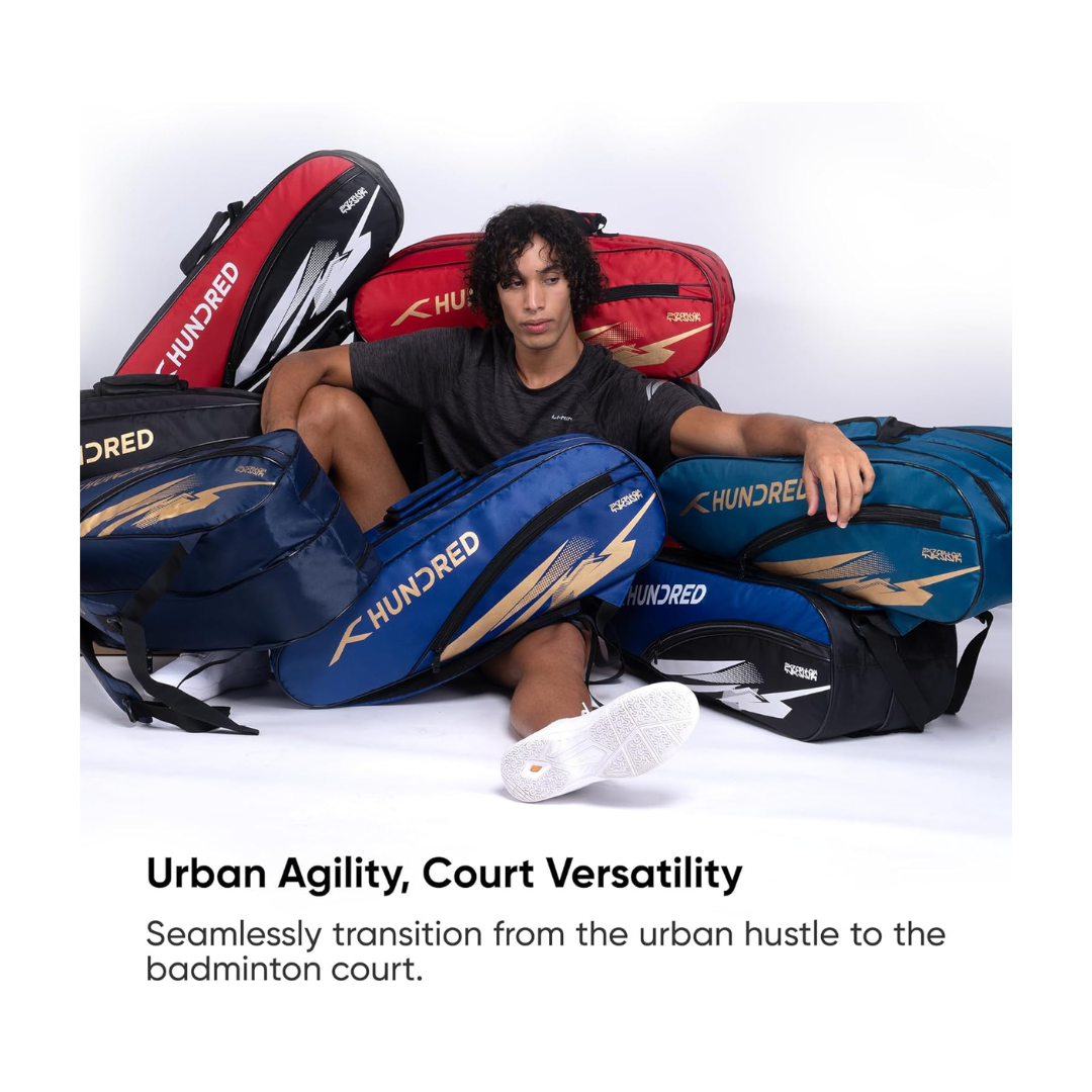 Hundred Cosmo gear Badminton Kit-bag (Black,Navy,Royal Blue,Red,Teal Green, Black/Royal Blue, Black/Red Size: Large) | Double Zipper | Bag with Front Zipper Pocket | Material: Polyester| Padded Back Straps | Easy-Carry Handle