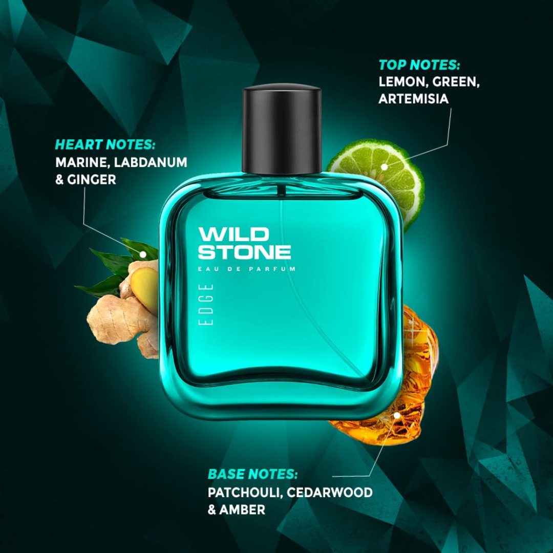Wild Stone Edge EDP Perfume for Men, 3.38oz| Notes of Lemon ,Green and Artemisia | Eau De Parfum |Fragrance for Modern Lifestyle | Ideal Gift for Him | Active Lifestyle