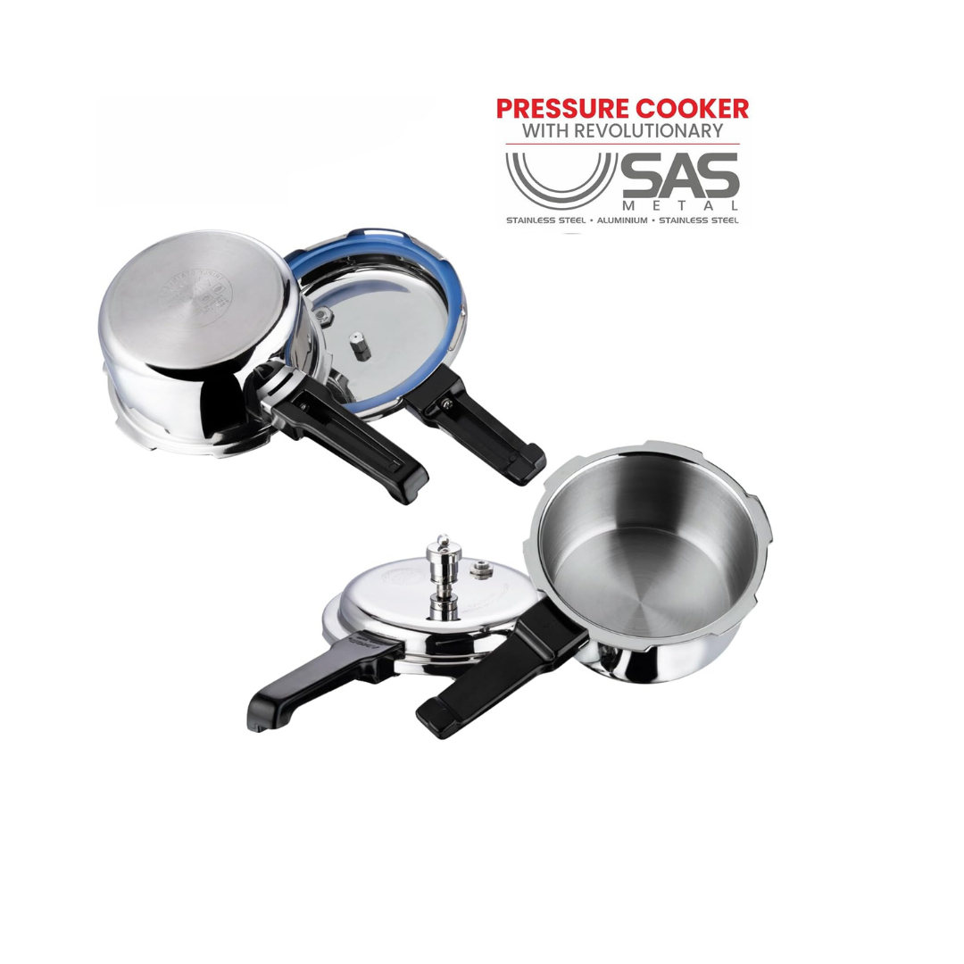 Vinod Platinum Triply Stainless Steel Outer Lid Pressure Cooker -68 oz | Induction Friendly | ISI Certified, Small Pressure Cooker for Quick Meals | Silver