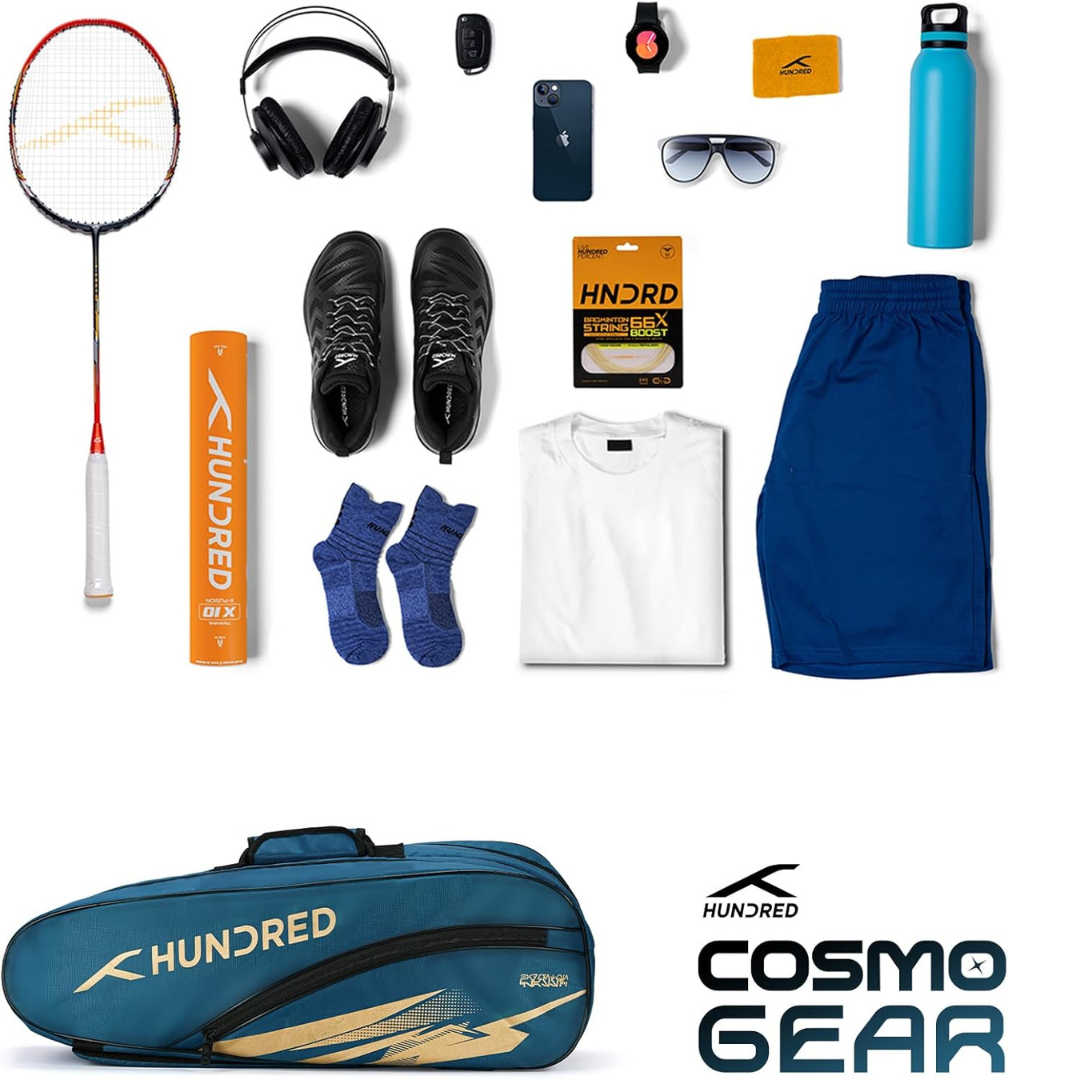 Hundred Cosmo gear Badminton Kit-bag (Black,Navy,Royal Blue,Red,Teal Green, Black/Royal Blue, Black/Red Size: Large) | Double Zipper | Bag with Front Zipper Pocket | Material: Polyester| Padded Back Straps | Easy-Carry Handle