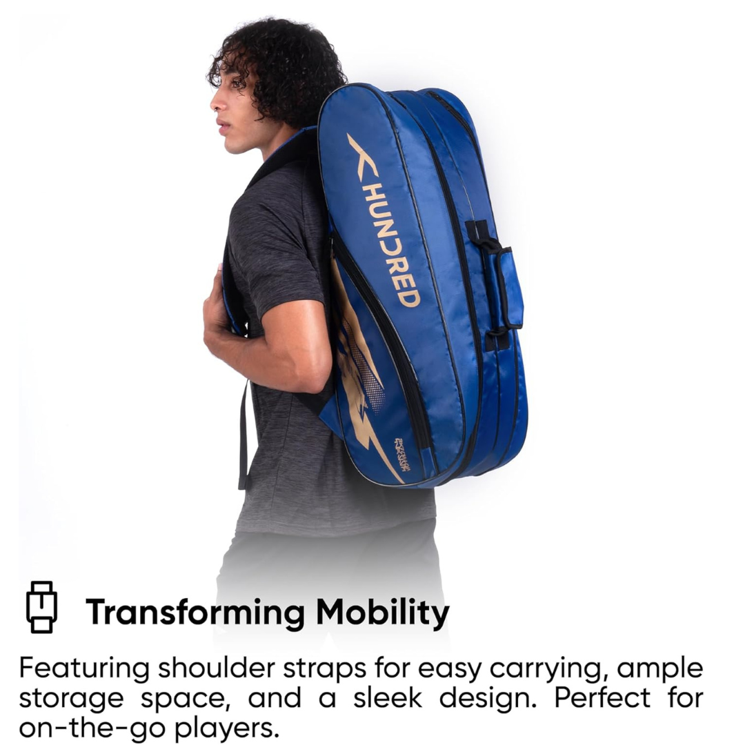 Hundred Cosmo gear Badminton Kit-bag (Black,Navy,Royal Blue,Red,Teal Green, Black/Royal Blue, Black/Red Size: Large) | Double Zipper | Bag with Front Zipper Pocket | Material: Polyester| Padded Back Straps | Easy-Carry Handle