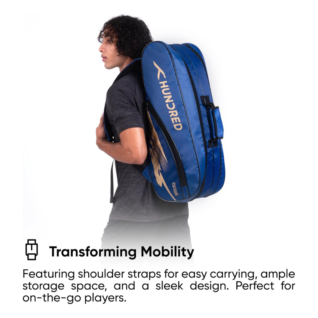Hundred Cosmo gear Badminton Kit-bag (Black,Navy,Royal Blue,Red,Teal Green, Black/Royal Blue, Black/Red Size: Large) | Double Zipper | Bag with Front Zipper Pocket | Material: Polyester| Padded Back Straps | Easy-Carry Handle
