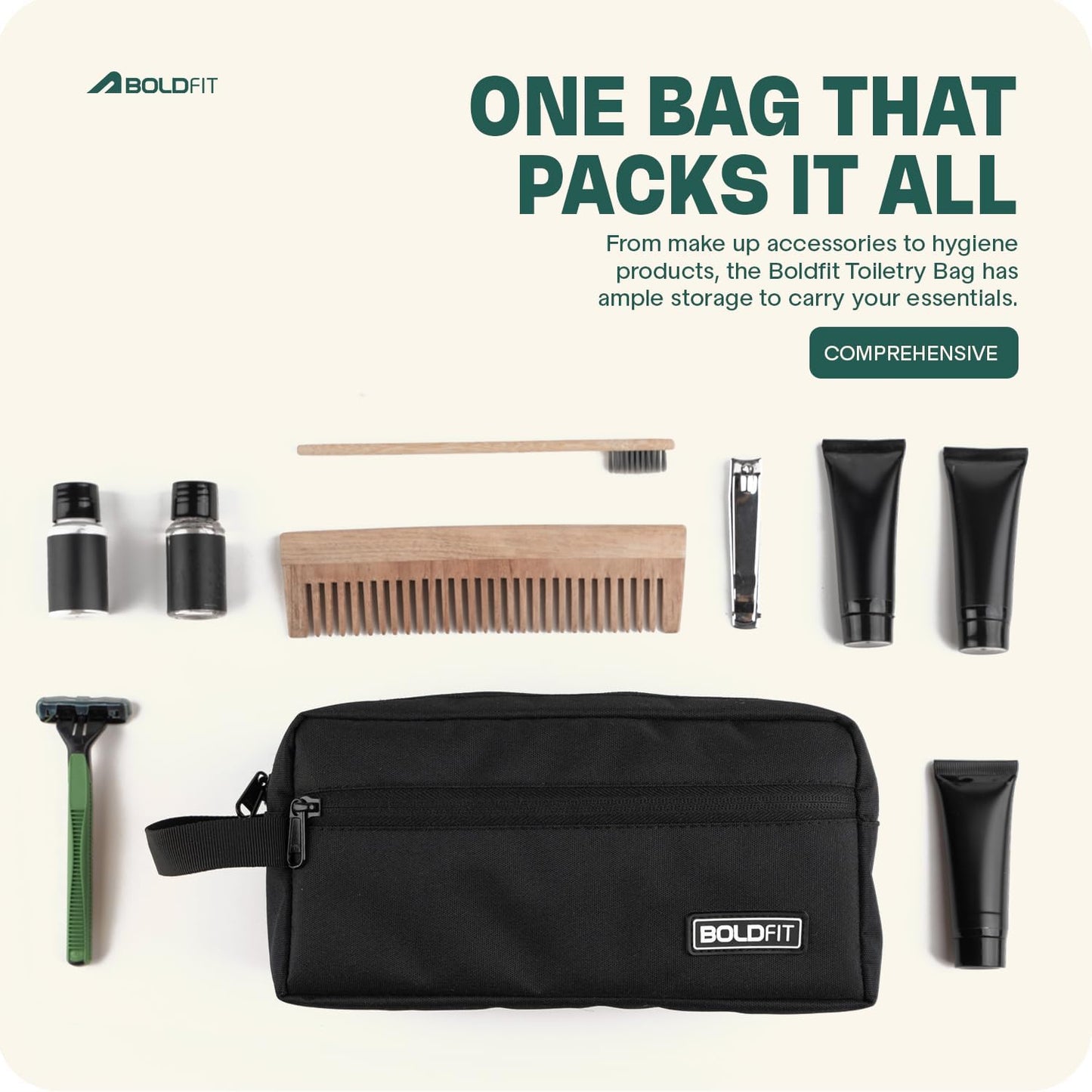 Boldfit Toiletry Bag for Men Toiletry Bag for Women Makeup Pouch, Travel Essentials Travel Organizer Makeup Bag Travel Pouch for Men for Travel Accessories Travel Kit for Toiletries, Wash Bag - Black,