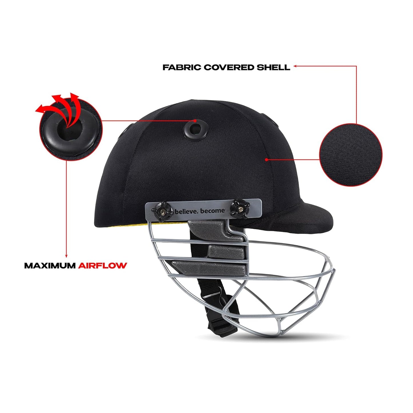 SG Blazetech Cricket Helmet | Black | Small | Polypropylene, Polystyrene | Adult/Teen | Lightweight Shell | Adjustable Steel Visor | High Impact Resistance | EVA Foam Pads | Sweat-Absorbing Mesh
