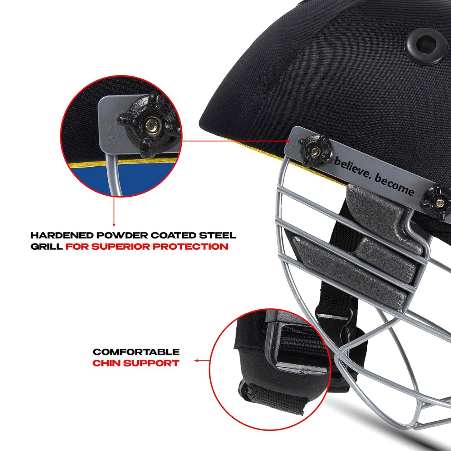 SG Blazetech Cricket Helmet | Black | Small | Polypropylene, Polystyrene | Adult/Teen | Lightweight Shell | Adjustable Steel Visor | High Impact Resistance | EVA Foam Pads | Sweat-Absorbing Mesh