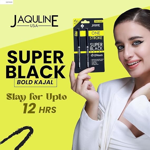 Jaquline USA OneStroke Super Black Kajal | Twin Pack (0.30g + 0.30g) | Intense Long-Lasting Eye Liner Pencil – Smudge-Proof and Waterproof
